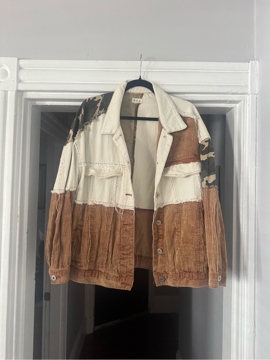 POL Jackets & Blazers - POL Patchwork Corduroy & Canvas Jacket in Cream, Brown, Camouflage